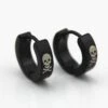 Metal Hoop Earrings W/Skulls & Crossbones, 1.9 X 0.6 In, Black/White