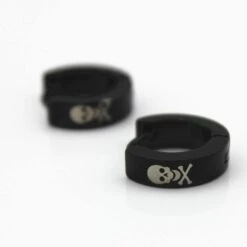 Metal Hoop Earrings W/Skulls & Crossbones, 1.9 X 0.6 In, Black/White -Gearup Co. Store american legend rider earrings default title black skull hoop earrings motorcycle biker 3599826911301