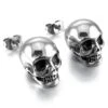 Silver Rock Skull Stud Earrings