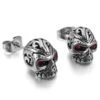 Red Eye Skull Stud Earrings For Men & Women, Stainless Steel/Crystal, 0.4 X 0.3 In