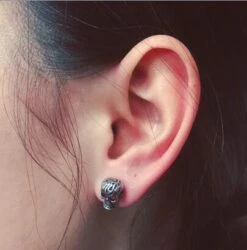 Red Eye Skull Stud Earrings For Men & Women, Stainless Steel/Crystal, 0.4 X 0.3 In -Gearup Co. Store american legend rider earrings red red eyes skeleton earrings motorcycle biker 3607706468421