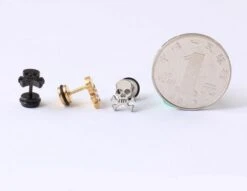 Titanium Rock Pirate Skull Screw Back Stud Earrings -Gearup Co. Store american legend rider earrings silver rock skull stud earrings motorcycle biker 3599890382917