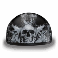 Daytona D.O.T. Silver Skull & Flames Skull Cap Half Helmet, Black