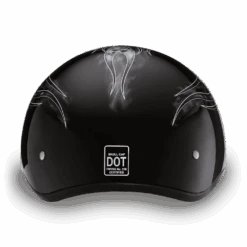 Daytona D.O.T. Silver Skull & Flames Skull Cap Half Helmet, Black -Gearup Co. Store american legend rider helmets 2xs d o t silver skull flames cap helmet motorcycle biker 3712539394117