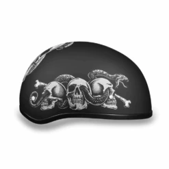 Daytona D.O.T. Motorcycle Skull Cap Half Helmet W/ Snake Skulls, Black/White -Gearup Co. Store american legend rider helmets 2xs d o t snake skulls cap helmet motorcycle biker 3712567377989