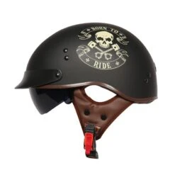 D.O.T. Born To Ride Skull Cap Half Shell Motorcycle Helmet, Dull Black