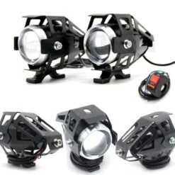 Motorcycle 2pcs 5" LED Front Fog Lights Spotlights With Switch, 3 Modes Flash/Dimmed/Full, 125W, White Color Light