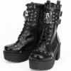 Heeled Gothic Skull Lace-Up Boots W/ Rivets, PU Leather, Black
