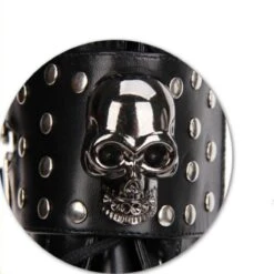 Heeled Gothic Skull Lace-Up Boots W/ Rivets, PU Leather, Black -Gearup Co. Store american legend rider mid calf boots 5 5 black heeled gothic skull boots motorcycle biker 4400716120133