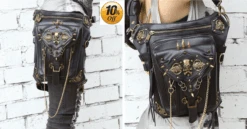 Steampunk Skull Bag -Gearup Co. Store american legend rider motorcycle bags skull high quality leather handbag leg bag motorcycle biker 3561771794501