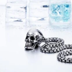 Stainless Steel Rock Punk 3 Skulls Pendant Necklace -Gearup Co. Store american legend rider necklace single skull w ball chain super punk skull necklace motorcycle biker 3598297956421