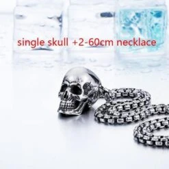 Stainless Steel Rock Punk 3 Skulls Pendant Necklace -Gearup Co. Store american legend rider necklace single skull w pearl chain super punk skull necklace motorcycle biker 3598298185797