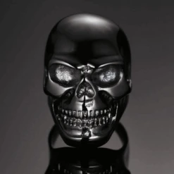 Stainless Steel Premium Skull Biker Ring, Black