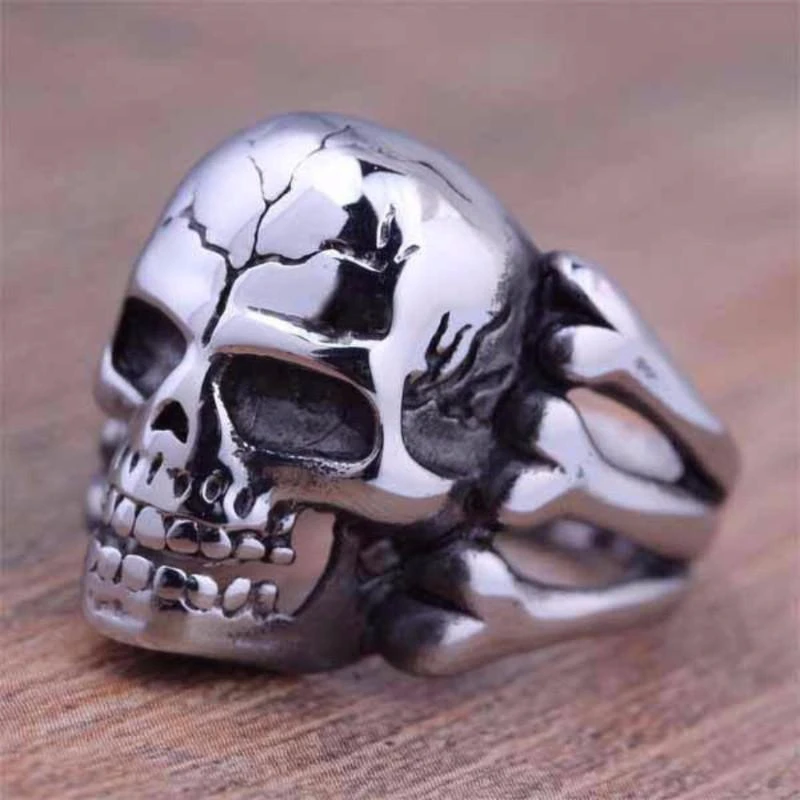 Zinc Alloy Gothic Skull & Bones Biker Ring, Silver Tone 1 Zinc Alloy Gothic Skull & Bones Biker Ring, Silver Tone