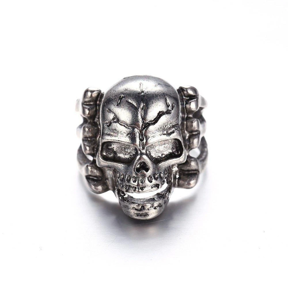 Zinc Alloy Gothic Skull & Bones Biker Ring, Silver Tone 2 Zinc Alloy Gothic Skull & Bones Biker Ring, Silver Tone - Image 2