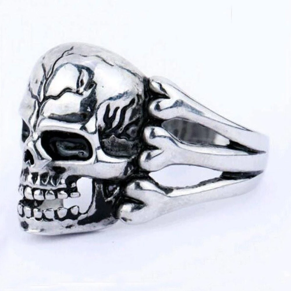 Zinc Alloy Gothic Skull & Bones Biker Ring, Silver Tone 3 Zinc Alloy Gothic Skull & Bones Biker Ring, Silver Tone - Image 3