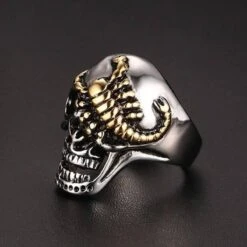 Stainless Steel Punk Rock Silver Skull & Gold Scorpion Ring -Gearup Co. Store american legend rider rings 8 scorpion ring motorcycle biker 3715965648965