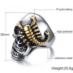 Stainless Steel Punk Rock Silver Skull & Gold Scorpion Ring -Gearup Co. Store american legend rider rings 8 scorpion ring motorcycle biker 3715965714501