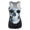 Women's Skull Tank Top, Polyester/Spandex, One Size Fits Most, Black With Human Skull Print