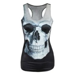Women's Skull Tank Top, Polyester/Spandex, One Size Fits Most, Black With Human Skull Print