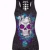 Women's Skull Tank Top, Polyester/Spandex, Black With Human Skull Print