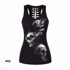 Women's Skull Tank Top, Polyester/Spandex, Black With Human Skull Print -Gearup Co. Store american legend rider shirts tops s m 02 limited edition sugar skull tank motorcycle biker 27060966357