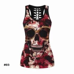 Women's Skull Tank Top, Polyester/Spandex, Black With Human Skull Print -Gearup Co. Store american legend rider shirts tops s m 03 limited edition sugar skull tank motorcycle biker 27060967317