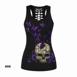 Women's Skull Tank Top, Polyester/Spandex, Black With Human Skull Print -Gearup Co. Store american legend rider shirts tops s m 06 limited edition sugar skull tank motorcycle biker 27060970709