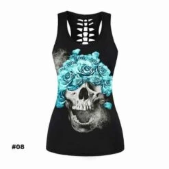 Women's Skull Tank Top, Polyester/Spandex, Black With Human Skull Print -Gearup Co. Store american legend rider shirts tops s m 08 limited edition sugar skull tank motorcycle biker 27060972693