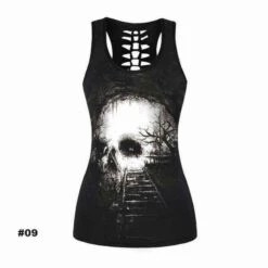 Women's Skull Tank Top, Polyester/Spandex, Black With Human Skull Print -Gearup Co. Store american legend rider shirts tops s m 09 limited edition sugar skull tank motorcycle biker 27060973269
