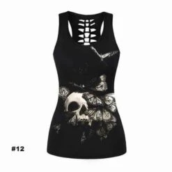Women's Skull Tank Top, Polyester/Spandex, Black With Human Skull Print -Gearup Co. Store american legend rider shirts tops s m 12 limited edition sugar skull tank motorcycle biker 27060978069