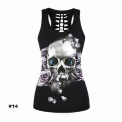 Women's Skull Tank Top, Polyester/Spandex, Black With Human Skull Print -Gearup Co. Store american legend rider shirts tops s m 14 limited edition sugar skull tank motorcycle biker 27060980693