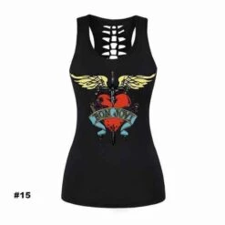 Women's Skull Tank Top, Polyester/Spandex, Black With Human Skull Print -Gearup Co. Store american legend rider shirts tops s m 15 limited edition sugar skull tank motorcycle biker 27060982037