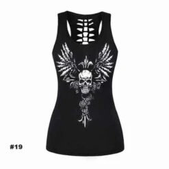 Women's Skull Tank Top, Polyester/Spandex, Black With Human Skull Print -Gearup Co. Store american legend rider shirts tops s m 19 limited edition sugar skull tank motorcycle biker 27060985813