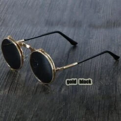 Steampunk Flip-Up Round Double Lens Sunglasses -Gearup Co. Store american legend rider sunglasses black 3 pairs left steampunk circular double sun glasses motorcycle biker 3640809259077