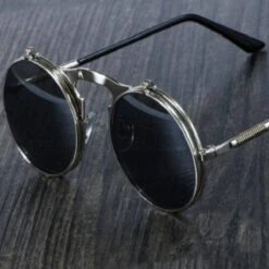 Steampunk Flip-Up Round Double Lens Sunglasses