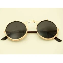 Steampunk Flip-Up Round Double Lens Sunglasses -Gearup Co. Store american legend rider sunglasses black 3 pairs left steampunk circular double sun glasses motorcycle biker 5304567529541