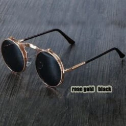 Steampunk Flip-Up Round Double Lens Sunglasses -Gearup Co. Store american legend rider sunglasses gold black steampunk circular double sun glasses motorcycle biker 3640810405957