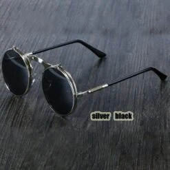 Steampunk Flip-Up Round Double Lens Sunglasses -Gearup Co. Store american legend rider sunglasses silver black steampunk circular double sun glasses motorcycle biker 3640809160773