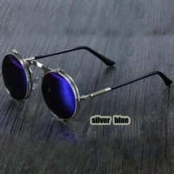 Steampunk Flip-Up Round Double Lens Sunglasses -Gearup Co. Store american legend rider sunglasses silver blue steampunk circular double sun glasses motorcycle biker 3640808996933