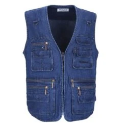 Casual Denim Vest W/ Many Pockets, Blue