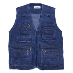Casual Denim Vest W/ Many Pockets, Blue -Gearup Co. Store american legend rider vests xl rider casual denim vest motorcycle biker 3631070871621