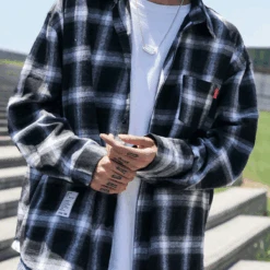 Men's Classic Plaid Flannel Shirt, Black/White -Gearup Co. Store black plaid 2