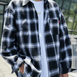 Men's Classic Plaid Flannel Shirt, Black/White -Gearup Co. Store black plaid 5