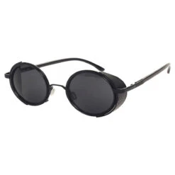 Motorcycle Vintage Round Sunglasses W/ UV 400 Protection, Black