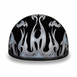 Daytona D.O.T. Motorcycle Skull Cap Half Helmet Black W/ Silver Flames