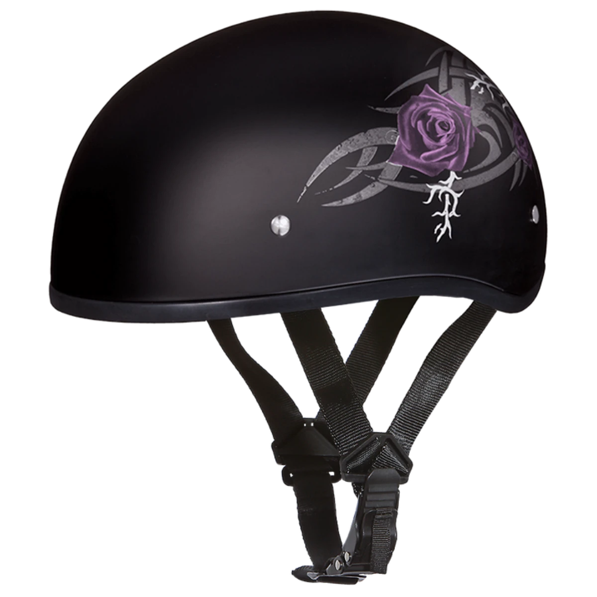 Daytona D.O.T Skull Cap - W/Purple Rose Helmet 2 Daytona D.O.T Skull Cap - W/Purple Rose Helmet - Image 2