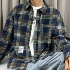 Men's Classic Plaid Flannel Shirt, Dark Blue -Gearup Co. Store dark blue 1