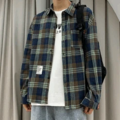 Men's Classic Plaid Flannel Shirt, Dark Blue -Gearup Co. Store dark blue 2