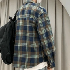 Men's Classic Plaid Flannel Shirt, Dark Blue -Gearup Co. Store dark blue